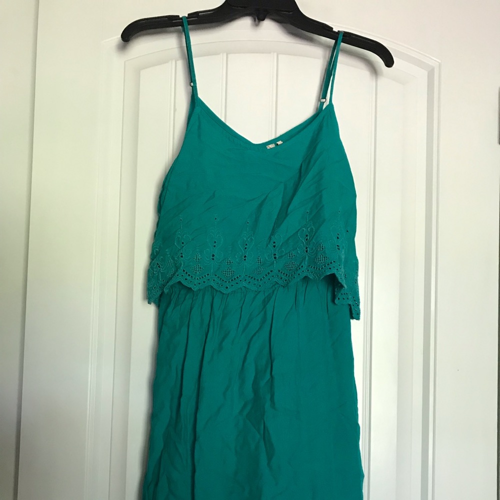 Spaghetti Strap Green Dress with Lace